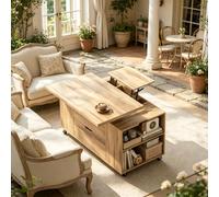 staronce Table basse relevable, roulettes, espace de rangement, aspect bois | Table d'appoint avec vérin à gaz, compartiment caché et tiroir, idéale pour les petits salons, les bureaux à domicile et les