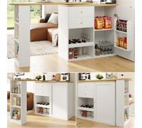 staronce Table de bar pivotante avec porte coulissante, étagère pivotante à 360°, chariot de bar blanc avec 2 tiroirs et espace de rangement ouvert, 105 x 39 x 102 cm, pour salon, salle à manger