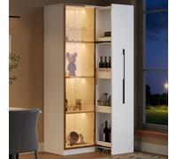 staronce Vitrine en verre avec éclairage LED et tiroir latéral, 70 × 40 × 160 cm | Verre ambré de 8 cm de haut pour livres, vaisselle, bouteilles de vin et objets de collection