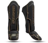 Starpro Protège-Tibias en Cuir PU Premium pour Muay Thai, MMA & Kickboxing - Léger, Durable & Protection Complète (Noir Mat, L)