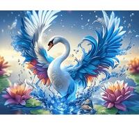 Starry Blue Feather Flying Cygne 300 Pièces Puzzle Adolescent en Carton Rigide Colorful Fantasy Faune Sauvage Difficulté Moyenne Activité Éducative Voyage Déplacement Cadeau Anniversaire Petit Pr