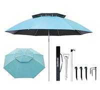 STARRY CITY Grand parasol de plage de 2,3 m, abri solaire portable et coupe-vent avec ancre de sable pour terrasse, jardin, plage, extérieur, pêche, piscine (L-bleu)