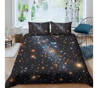 Starry galaxy Ensemble De Literie Confortable Microfibre Hypoallergique 3 pièces Cosmic space scène Linge de Lit avec 2 x Taies d'oreiller Super Douce for Chambre à Coucher Single（140x200cm）