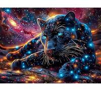 Starry Nebula Panthère Noire 300 Pieces Casse-tête Collectionneur en Carton sans Déformation Bêtes enchantées Lumineuses Très Difficile Motif Complexe Décoration Murale Cadeau Noël Premium 300 PC