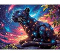 Starry Nebula Panthère Noire 300 Pièces Puzzle Adulte en Carton Épais Anti-Déchirure Colorful Fantasy Faune Sauvage Anti-Stress Loisir Créatif Difficile Niveau Expert Idée Cadeau Anniversaire Premium