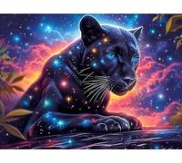 Starry Nebula Panthère Noire 500 Pieces Casse-tête pour Ado en Carton Épais Rigide Colorful Fantasy Faune Sauvage Facile Débutant Jeu De Société Soirée Entre Amis Cadeau Anniversaire Premium 500