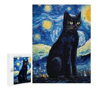Starry Night Black Cat Art Print Puzzle 1000 Pièces Educa Jouet en Bois Cadeau Unique Décoration Intérieure Jeu Éducatif Challenge Toy Adultes Et Enfants À Partir De 14 Ans 500 PCS