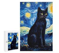 Starry Night Black Cat Art Print Puzzle 1000 Pièces Educa Jouet en Bois Cadeau Unique Décoration Intérieure Jeu Éducatif Challenge Toy Adultes Et Enfants À Partir De 14 Ans 1000 PCS