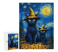 Starry Night Black Cats Witch Hat Puzzle 1000 Pièces Educa Jouet en Bois Cadeau Unique Décoration Intérieure Jeu Éducatif Challenge Toy Adultes Et Enfants À Partir De 14 Ans 500 PCS