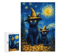 Starry Night Black Cats Witch Hat Puzzle 1000 Pièces Educa Jouet en Bois Cadeau Unique Décoration Intérieure Jeu Éducatif Challenge Toy Adultes Et Enfants À Partir De 14 Ans 300 PCS