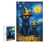 Starry Night Black Cats Witch Hat Puzzle 1000 Pièces Educa Jouet en Bois Cadeau Unique Décoration Intérieure Jeu Éducatif Challenge Toy Adultes Et Enfants À Partir De 14 Ans 1000 PCS