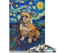 Starry Night Bulldog Puzzle 1000 Pièces Cadeau Unique Jeu Éducatif Challenge Toy À De Qualité Supérieure Peinture Art pour Adultes Et Enfants 1000pcs (75x50cm)