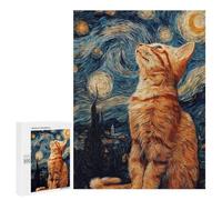 Starry Night Cat Art Print -13 Puzzle 1000 Pièces Educa Jouet en Bois Cadeau Unique Décoration Intérieure Jeu Éducatif Challenge Toy Adultes Et Enfants À Partir De 14 Ans 500 PCS