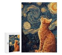 Starry Night Cat Art Print -18 Puzzle 300 Pièces Educa Jouet en Bois Cadeau Unique Décoration Intérieure Jeu Éducatif Challenge Toy Adultes Et Enfants À Partir De 14 Ans 300 PCS