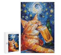 Starry Night Cat with Beer -4 Puzzle 1000 Pièces Educa Jouet en Bois Cadeau Unique Décoration Intérieure Jeu Éducatif Challenge Toy Adultes Et Enfants À Partir De 14 Ans 1000 PCS