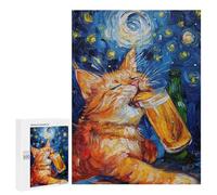 Starry Night Cat with Beer -4 Puzzle 1000 Pièces Educa Jouet en Bois Cadeau Unique Décoration Intérieure Jeu Éducatif Challenge Toy Adultes Et Enfants À Partir De 14 Ans 500 PCS