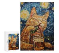 Starry Night Cat with Beer Puzzle 1000 Pièces Educa Jouet en Bois Cadeau Unique Décoration Intérieure Jeu Éducatif Challenge Toy Adultes Et Enfants À Partir De 14 Ans 300 PCS