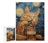 Starry Night Cat with Beer Puzzle 500 Pièces Educa Jouet en Bois Cadeau Unique Décoration Intérieure Jeu Éducatif Challenge Toy Adultes Et Enfants À Partir De 14 Ans 500 PCS