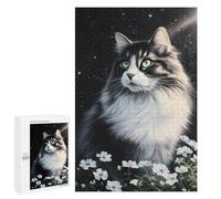 Starry Night Cat with Flowers -3 Puzzle 1000 Pièces Educa Jouet en Bois Cadeau Unique Décoration Intérieure Jeu Éducatif Challenge Toy Adultes Et Enfants À Partir De 14 Ans 1000 PCS