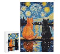 Starry Night Cats Reflection -3 Puzzle 1000 Pièces Educa Jouet en Bois Cadeau Unique Décoration Intérieure Jeu Éducatif Challenge Toy Adultes Et Enfants À Partir De 14 Ans 1000 PCS