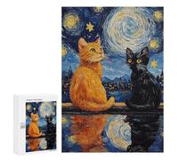 Starry Night Cats Reflection -4 Puzzle 1000 Pièces Educa Jouet en Bois Cadeau Unique Décoration Intérieure Jeu Éducatif Challenge Toy Adultes Et Enfants À Partir De 14 Ans 300 PCS