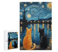Starry Night Cats Reflection Puzzle 1000 Pièces Educa Jouet en Bois Cadeau Unique Décoration Intérieure Jeu Éducatif Challenge Toy Adultes Et Enfants À Partir De 14 Ans 1000 PCS