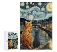 Starry Night Cats River View Puzzle 1000 Pièces Educa Jouet en Bois Cadeau Unique Décoration Intérieure Jeu Éducatif Challenge Toy Adultes Et Enfants À Partir De 14 Ans 300 PCS