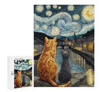 Starry Night Cats River View Puzzle 500 Pièces Educa Jouet en Bois Cadeau Unique Décoration Intérieure Jeu Éducatif Challenge Toy Adultes Et Enfants À Partir De 14 Ans 500 PCS