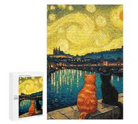 Starry Night Cats Romance Puzzle 1000 Pièces Educa Jouet en Bois Cadeau Unique Décoration Intérieure Jeu Éducatif Challenge Toy Adultes Et Enfants À Partir De 14 Ans 1000 PCS
