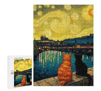 Starry Night Cats Romance Puzzle 500 Pièces Educa Jouet en Bois Cadeau Unique Décoration Intérieure Jeu Éducatif Challenge Toy Adultes Et Enfants À Partir De 14 Ans 500 PCS