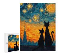 Starry Night Cats Silhouette Puzzle 1000 Pièces Educa Jouet en Bois Cadeau Unique Décoration Intérieure Jeu Éducatif Challenge Toy Adultes Et Enfants À Partir De 14 Ans 500 PCS