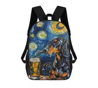 Starry Night Dachshund with Beer Sacs À Dos Imprimés En 3D Pour Enfants 17inch Sacs À Dos Tendance Et Décontractés Pour La Journée, Sacs De Voyage, Sacs À Dos D'extérieur Pour Garçons Et Filles