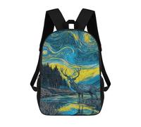 Starry Night Deer Reflections Sacs À Dos Imprimés En 3D Pour Enfants 17inch Sacs À Dos Tendance Et Décontractés Pour La Journée, Sacs De Voyage, Sacs À Dos D'extérieur Pour Garçons Et Filles