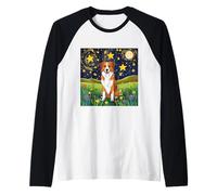 Starry Night Dog Meadow - Scène artistique pour animaux de compagnie, chiot mignon Manche Raglan