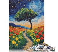 Starry Night Field Puzzles 1000 Pieces Cadeau Unique Jeu Éducatif Challenge Toy À De Qualité Supérieure Peinture Art pour Adultes Et Enfants 1000pcs (38x26cm)