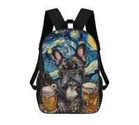 Starry Night French Bulldog Art Print Sacs À Dos Imprimés En 3D Pour Enfants 17inch Sacs À Dos Tendance Et Décontractés Pour La Journée, Sacs De Voyage, Sacs À Dos D'extérieur Pour Garçons Et Filles