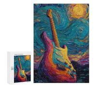 Starry Night Guitar Canvas Art Puzzle 300 Pièces Educa Jouet en Bois Cadeau Unique Décoration Intérieure Jeu Éducatif Challenge Toy Adultes Et Enfants À Partir De 14 Ans 300 PCS