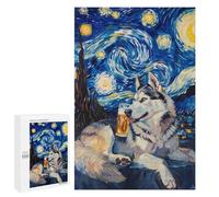 Starry Night Husky with Beer -1 Puzzle 1000 Pièces Educa Jouet en Bois Cadeau Unique Décoration Intérieure Jeu Éducatif Challenge Toy Adultes Et Enfants À Partir De 14 Ans 1000 PCS
