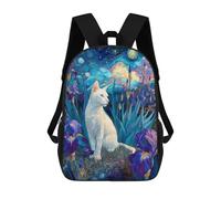 Starry Night Iris Garden Cat Sacs À Dos Imprimés En 3D Pour Enfants 17inch Sacs À Dos Tendance Et Décontractés Pour La Journée, Sacs De Voyage, Sacs À Dos D'extérieur Pour Garçons Et Filles