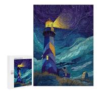 Starry Night Lighthouse Scene -1 Puzzle 1000 Pièces Educa Jouet en Bois Cadeau Unique Décoration Intérieure Jeu Éducatif Challenge Toy Adultes Et Enfants À Partir De 14 Ans 500 PCS