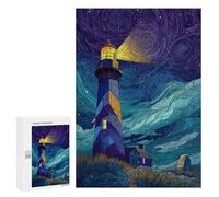 Starry Night Lighthouse Scene -1 Puzzle 300 Pièces Educa Jouet en Bois Cadeau Unique Décoration Intérieure Jeu Éducatif Challenge Toy Adultes Et Enfants À Partir De 14 Ans 300 PCS