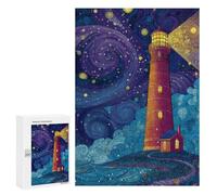 Starry Night Lighthouse Scene -2 Puzzle 300 Pièces Educa Jouet en Bois Cadeau Unique Décoration Intérieure Jeu Éducatif Challenge Toy Adultes Et Enfants À Partir De 14 Ans 300 PCS