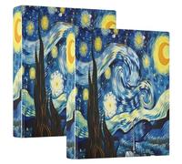 Starry Night Lot de 2 classeurs à 3 anneaux Van Gogh de 3,8 cm, en PVC avec anneau en D et poche transparente pour fournitures de bureau