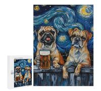 Starry Night Pugs with Beer Puzzle 500 Pièces Educa Jouet en Bois Cadeau Unique Décoration Intérieure Jeu Éducatif Challenge Toy Adultes Et Enfants À Partir De 14 Ans 500 PCS