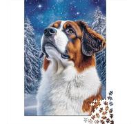 Starry Night Saint Bernard Plaque en Métal Rustique 38x26cm/1000pcs pour Le Pub Ou Le Café, Idée Cadeau De Noël pour Les Amateurs De Décoration De Pub