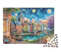 Starry Night Village Jigsaw for Adults 1000 Défi Puzzles Night Town Puzzle Game for The Whole for Women Gifts for Men A Unique 100% Recvcled Carton 38x26cm/1000pcs