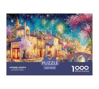 Starry Night Village Puzzle 1000 Pièces Educa Jouet en Bois Jeu D'Intelligence Décoration Intérieure Jeu Éducatif Challenge Toy Adultes Et Enfants À Partir De 14 Ans 70x50cm/1000pcs