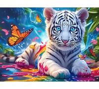 Starry Sky Tigre Blanc 300 Pieces Casse-tête Créatif en Carton Épais Faune Sauvage Difficulté Moyenne Activité Manuelle Loisir Créatif Cadeau Créatif Événement Festif Premium 300 PCS/40x28cm