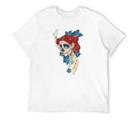 STARRY STAR Men's Beautiful Pain La Muerte Day of The Dead Skull T-Shirts White 3XL