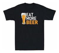 STARRY STAR Men's Eat More Beer Funny Beer Lovers Gift Cotton Short Sleeve T-Shirts Black L